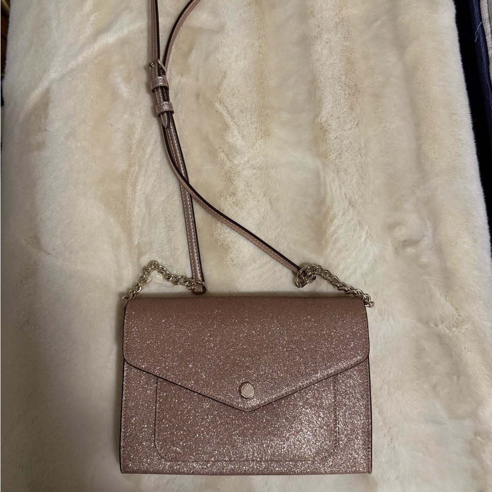 Kate Spade Tinsel Flap Crossbody Bag Rose Gold Glitter ✨ Excellent Condition!